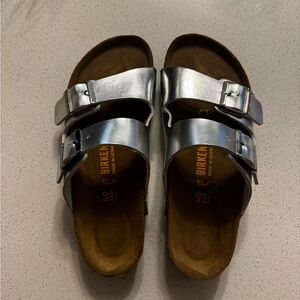 Brand new silver Birkenstock Arizona